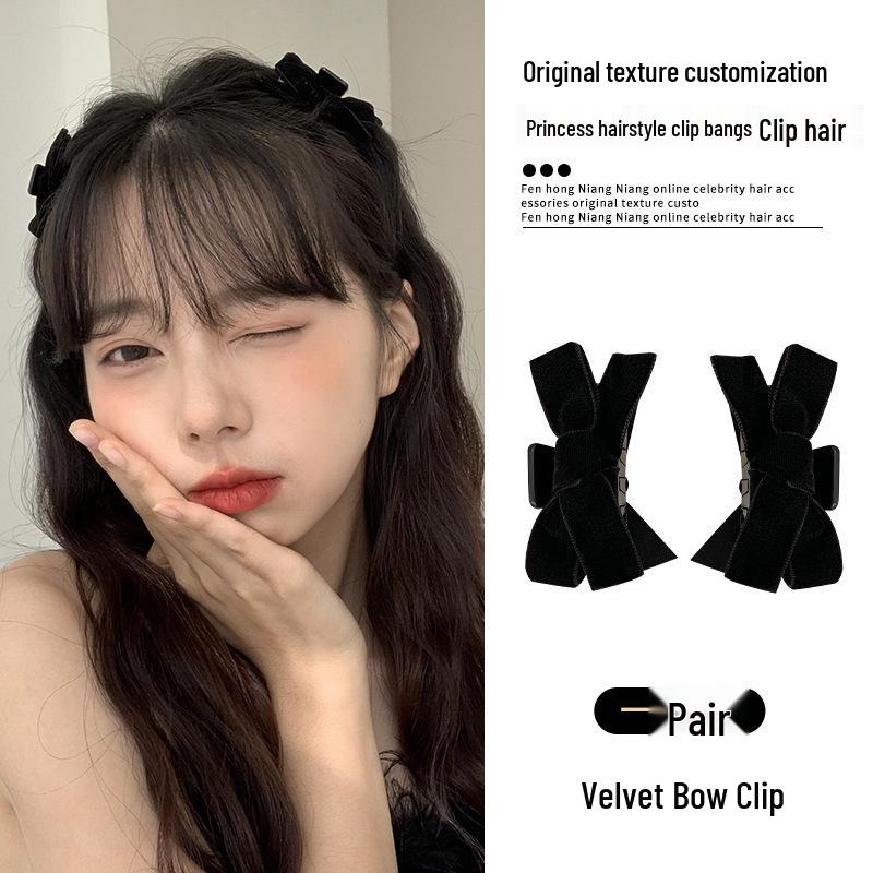 Elf Ear Bow Princess Pearl Hair Clip, Small Claw for Side Bangs, Sweet Temperament Hair Accessory for Women