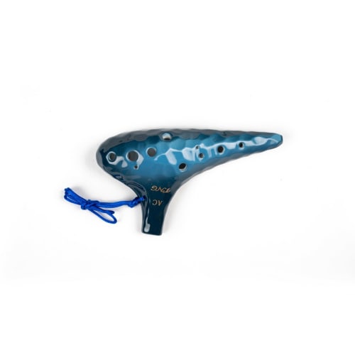 TNG Ocarina, Alto/C/AC, 12-Hole, Emerald, Premium Quality, Glazed Finish with Ocean Wave Pattern (Blue), Strap Included