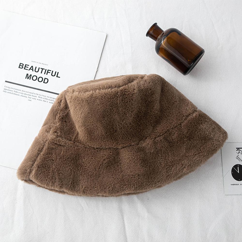 Sweet Ladies Winter Soft Outdoor Warmer Faux Fur Rabbit Warm Hat Fishing Cap Bucket Hat