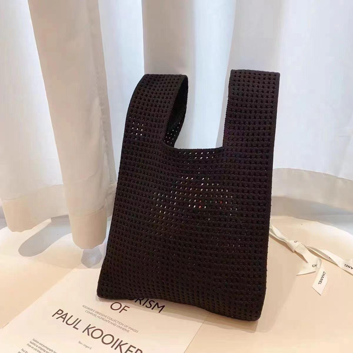 

Сумка женская мини-сумка с узлом на запястье женская повседневная цветная широкая полосатая клетчатая сумка-тоут многоразовая сумка для покупок 1pc чёрный