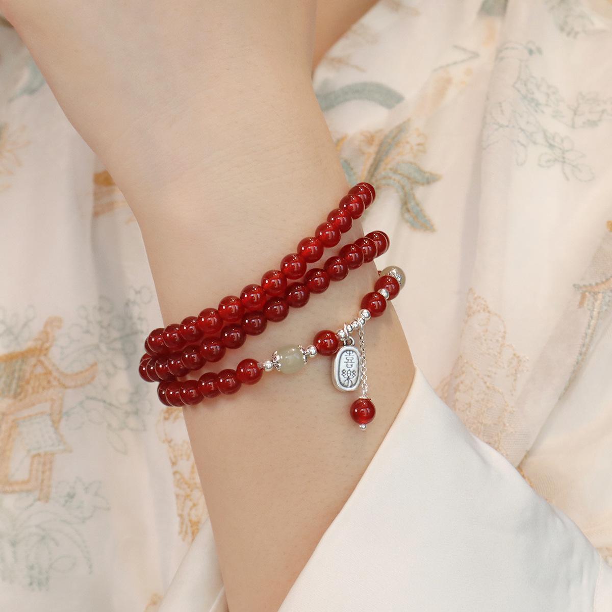 

Natural agate bracelet silver hand jewelry does not fade three-circle bracelet.fashion women daily jewelry gift