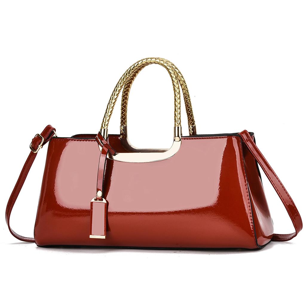 Fashionable Shiny Leather Handbag Large Capacity Retro Fashion Shoulder Bag