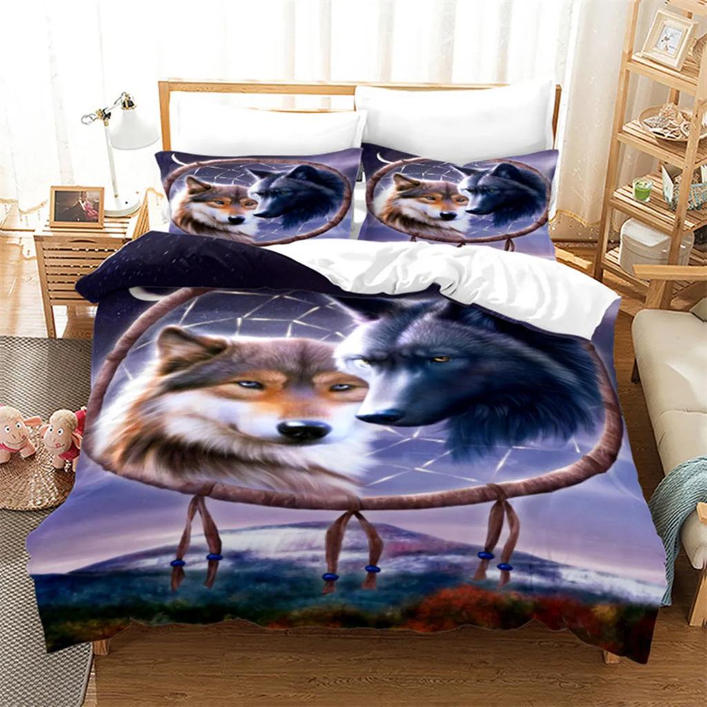 Microfiber Exotic Animals Duvet Cover Bohemia Mandala for Women Men Kids for Bedroom Decorations Wolf Dreamcatcher Queen King