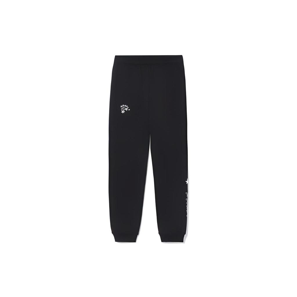 Li Ning X Disney Letter Print Fleece Warm Cuffed Sports Pants Women Bottoms Black AKLR682-1
