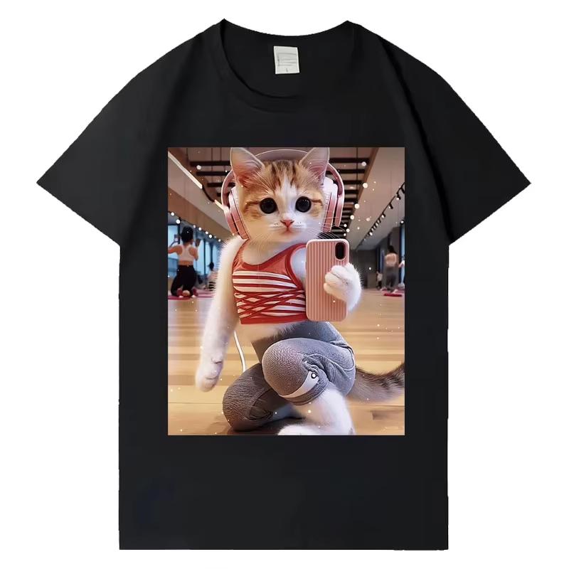 Summer Hot Sale Funny Cat Gym Graphics T Shirt Unisex Unisex Fashion Trendy Harajuku Tshirt Y2k Gothic Cotton Oversized Tshirts