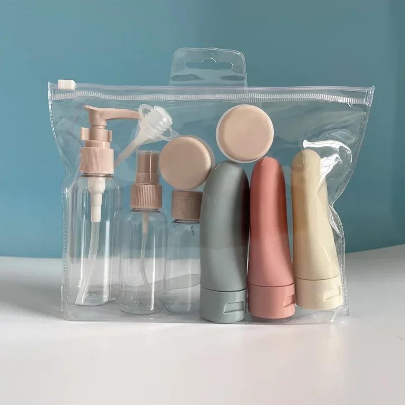 11pcs Travel Essentials Set Dispensing Bottles Pouch Lotion Organizer Storage Spray Plastic Mini Bag Squeeze Makeup Empty Liquid