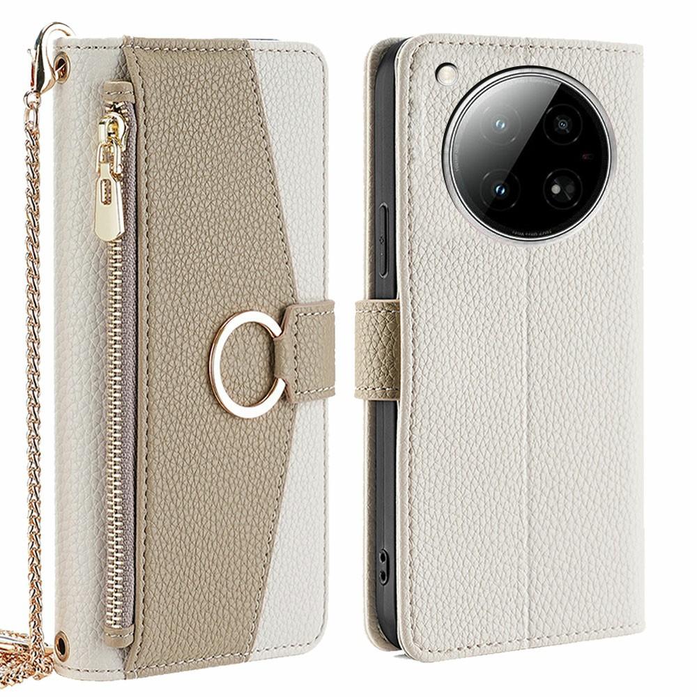 

For Infinix Zero 40 4G Case Mirror Wallet Leather Phone Cover with Chain Shoulder Strap E