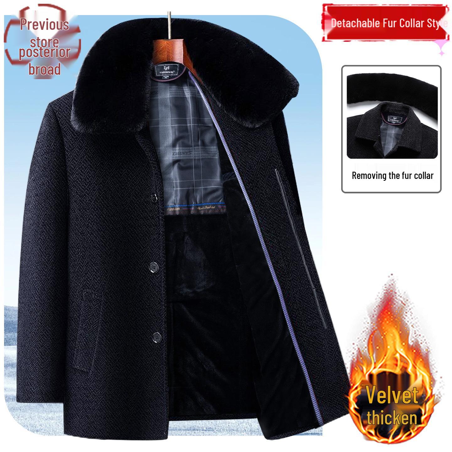 

Men s Wool Chenille Coat with Fleece Lining for Dad and Grandpa, 50s-70s Winter Jacket 175/for 85-105 jin