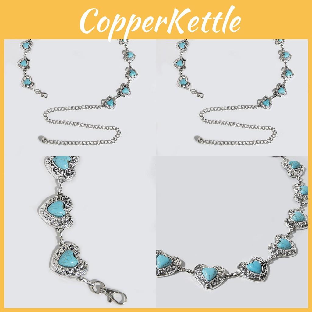 Women Waist Metal Chain With Heart Shaped Turquoise For Chic Winter Accessories