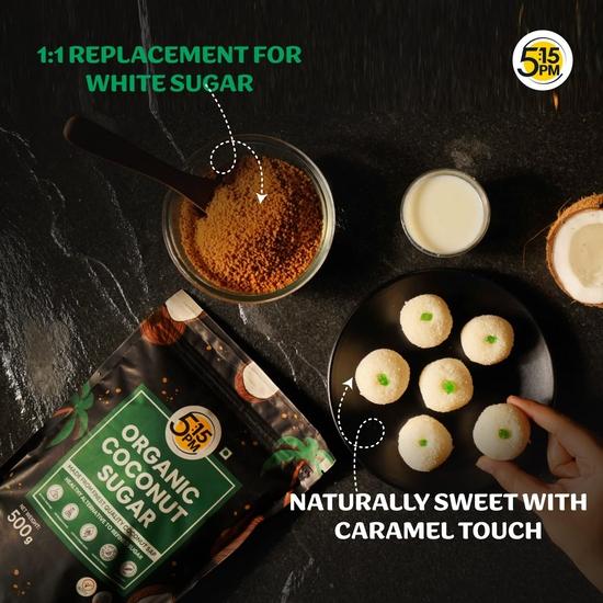 5:15PM Organic Coconut Sugar 500g | Unrefined Sugar Substitute | Coconut Palm Sugar | Natural Sweetener |100% Pure