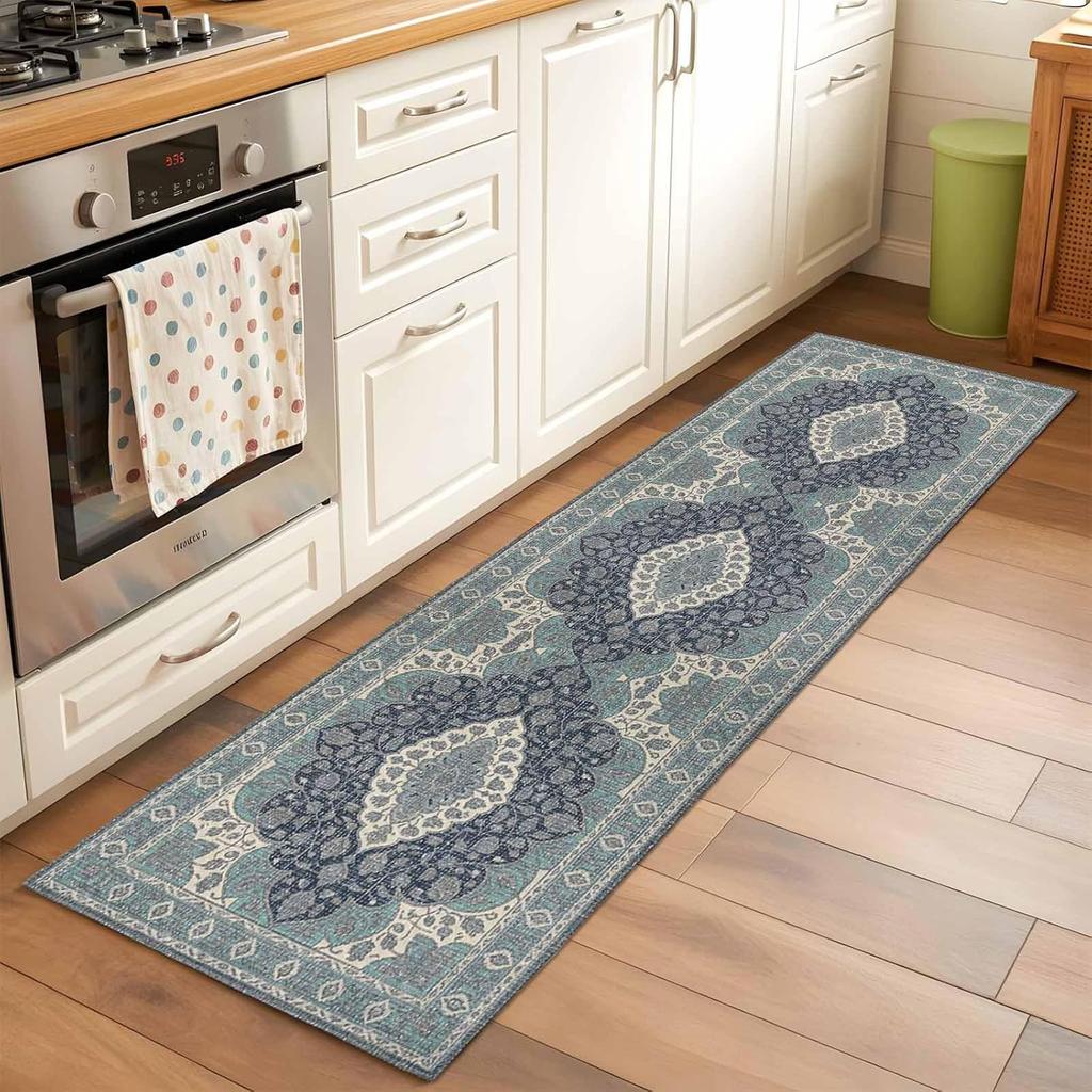 Vintage Läuferteppich mit floralem Muster, rutschfeste Heimdekor-Matte, traditionelles orientalisches Design, Teppich für Wohnzimmer, Flure, Schlafzimmer