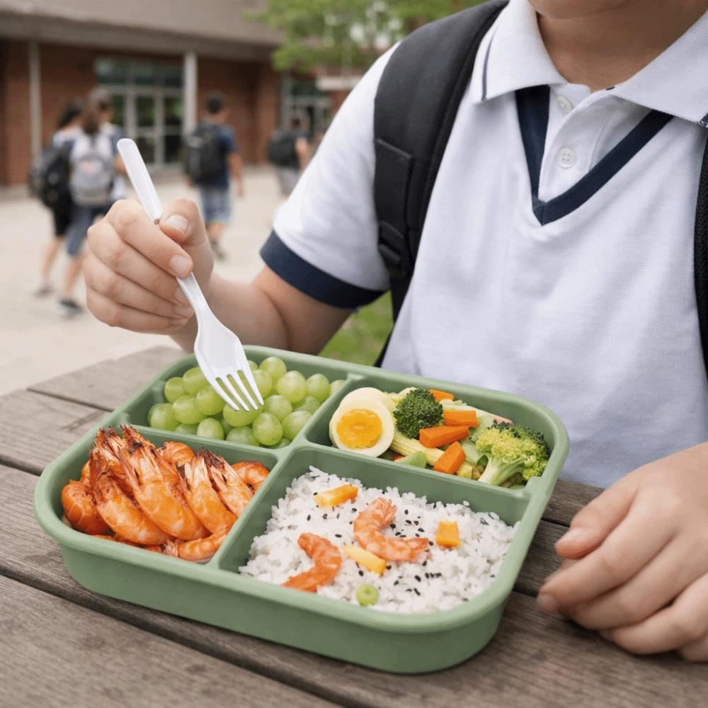 Auslaufsichere Silikon-Lunchbox 4 Fächer Lebensmittelaufbewahrungsbehälter Mittagszeit