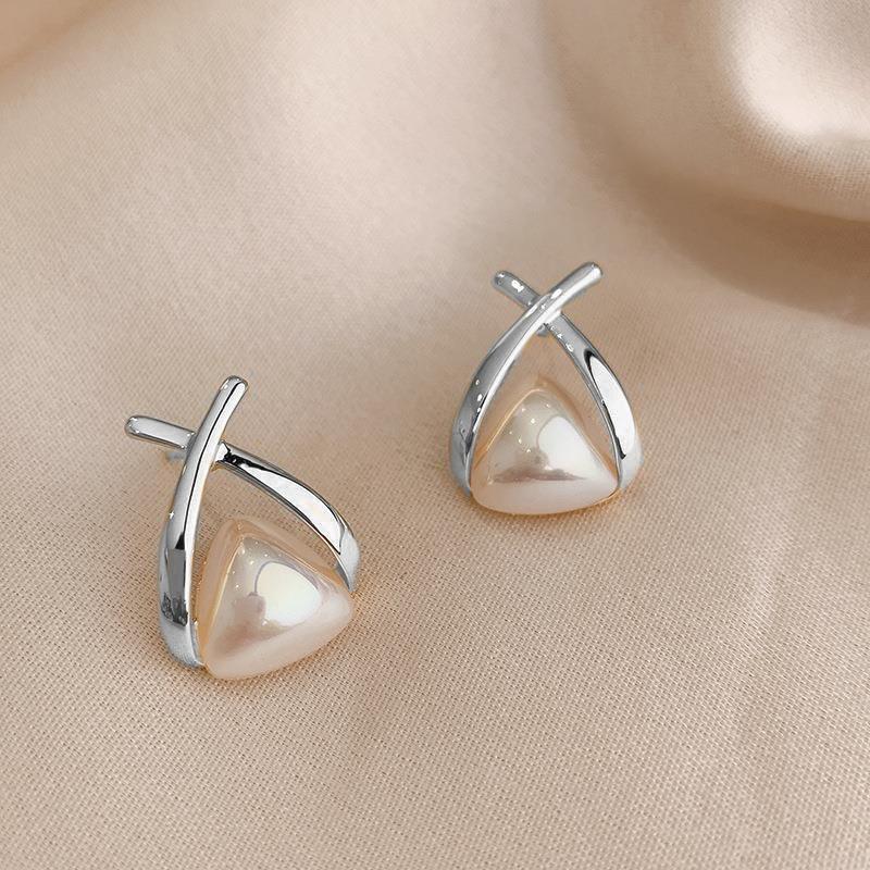 

Korean cross bead silver needle earrings new trendy light luxury earrings earrings earrings pearls