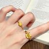 Gold-Plated Sparkly Crushed Ice Star Ring, Adjustable Open Design, Sweet Light Luxury Meilong Jewelry