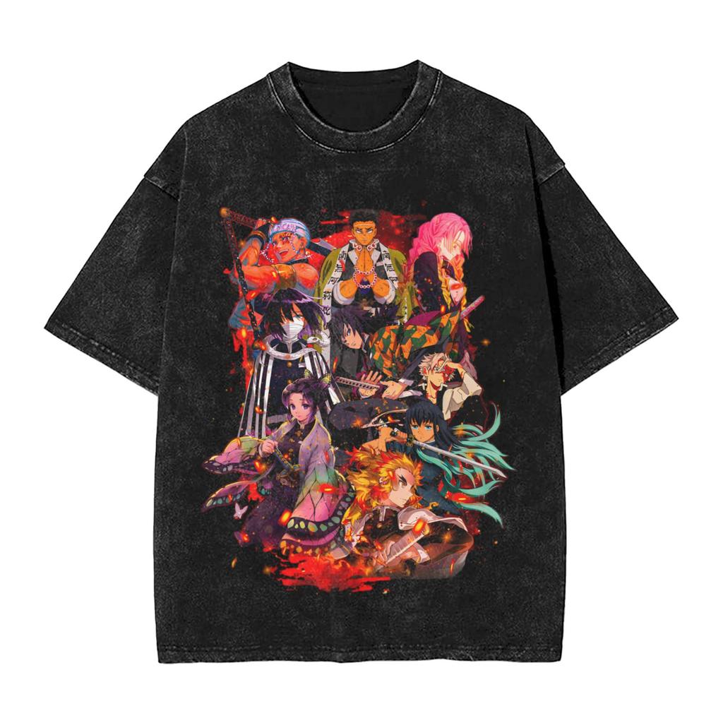 Anime Demon Slayer Hashibira Inosuke Graphic T Shirt Men Women Cotton Tshirts Vintage Washed Tee Harajuku Male Casual T-shirts