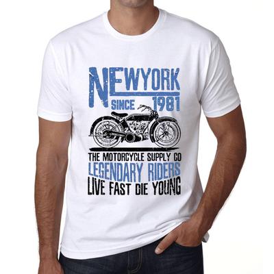 Vintage-T-Shirt für Herren, grafisches T-Shirt „New York Motorcycle Since 1981“, weiß