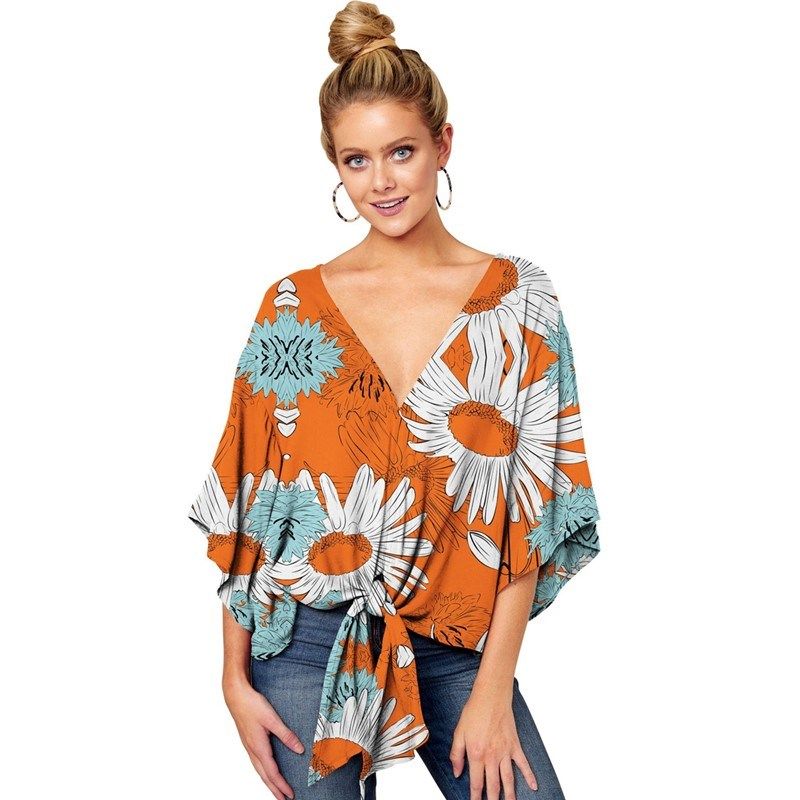 

S-5XL Spring Summer Women Blouse plus Size Ladies Shirt Tops Y1 yellow sunflower S