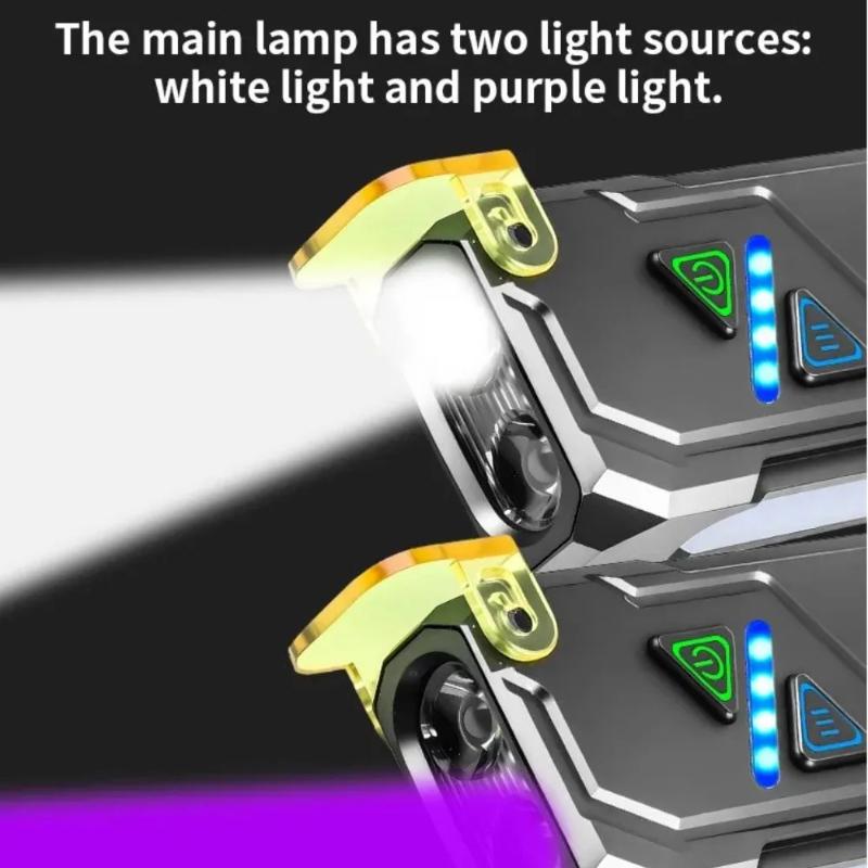 RGB LED Flashlight USB Rechargeable Color Changing Multi Mode Built in Battery Emergency Work Camping Outdoor Torch
