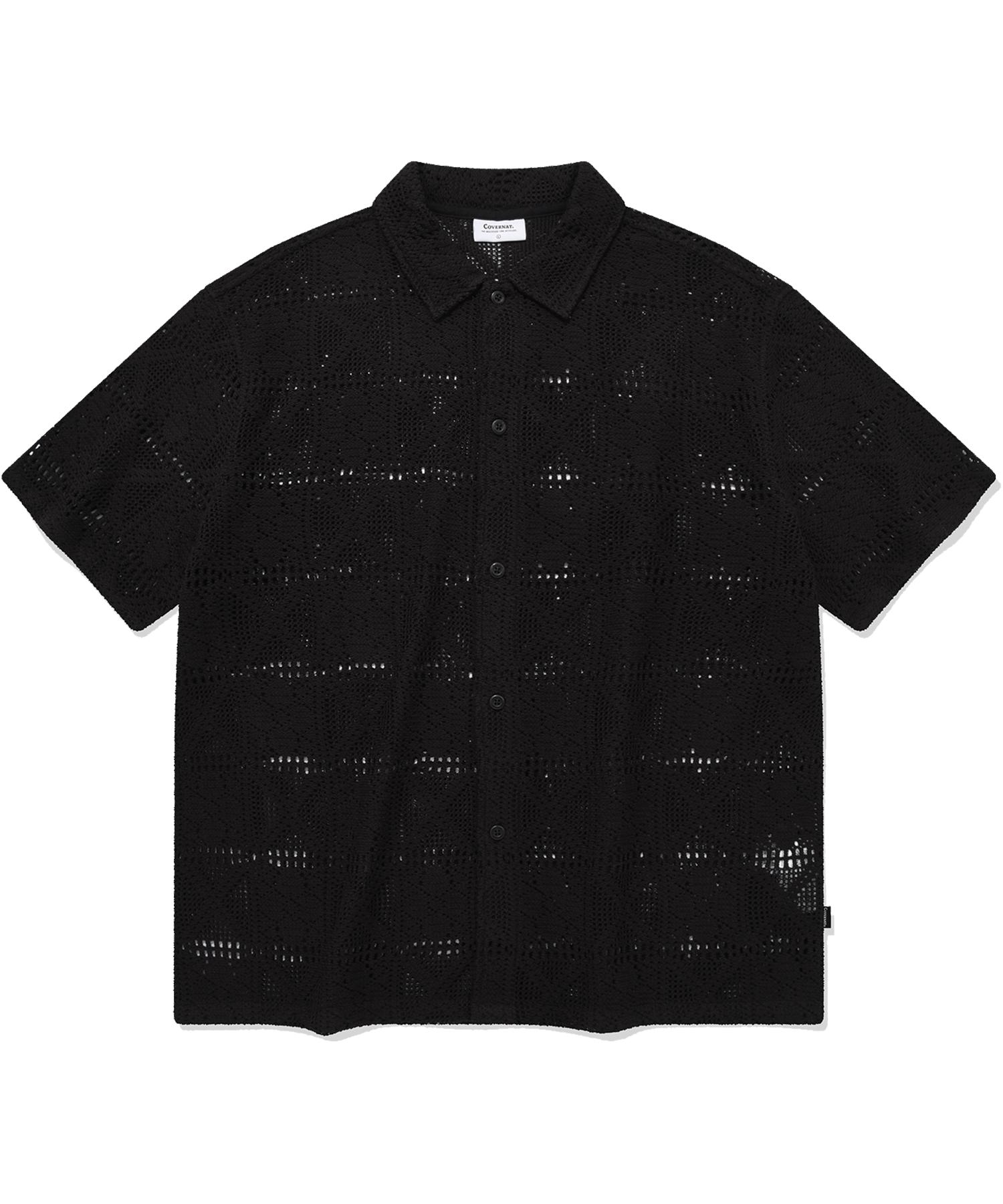 Covernat Вязаная рубашка с открытым воротником, половина рукава, черная Black/M