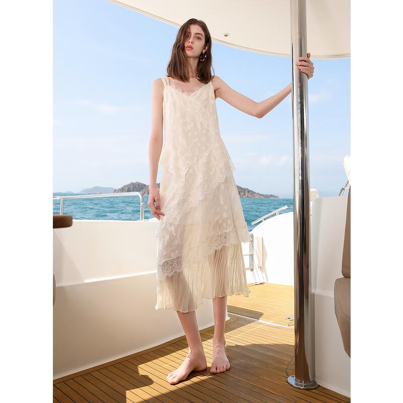 Women's V-Neck Lace Trim Sleeveless Sling Dress