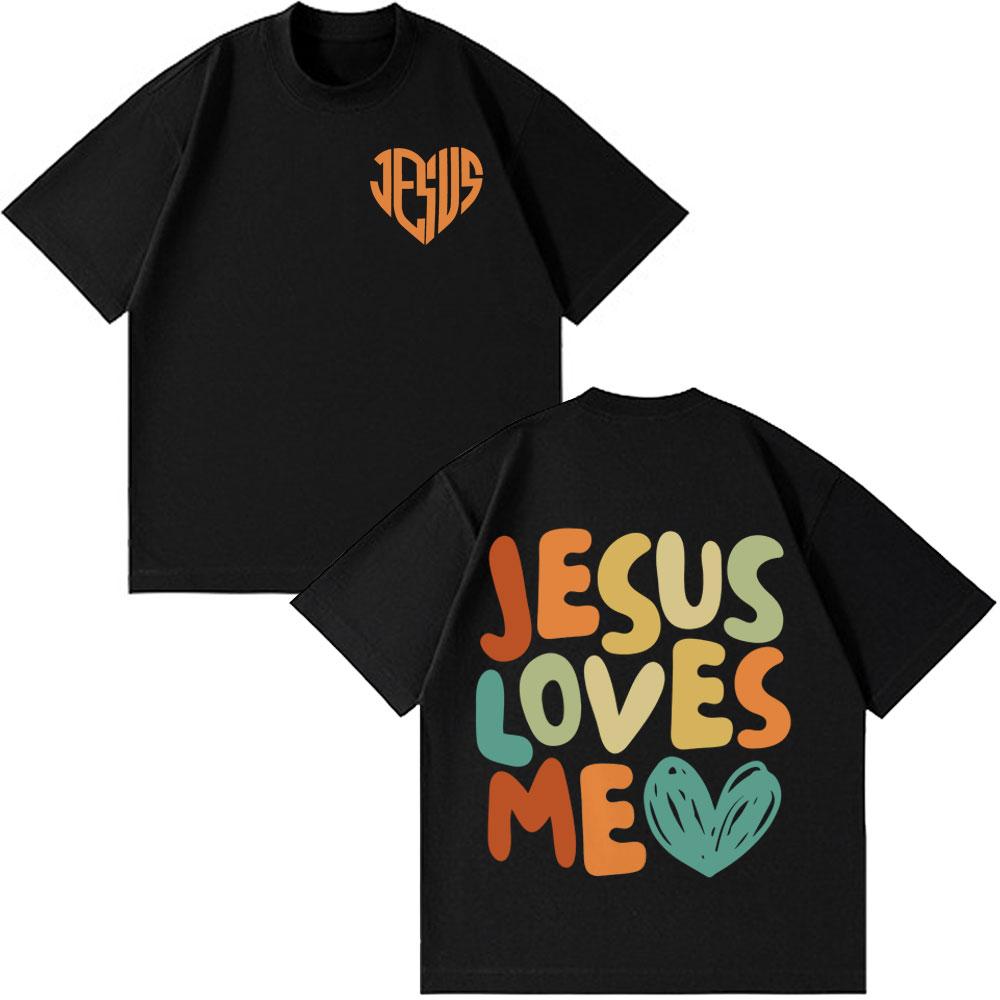 

Jesus Loves Me Christian Vintage Graphic Tees Unisex Women Loose Casual T Shirt Shortsleeved Cotton Oversized Tshirts Streetwear M