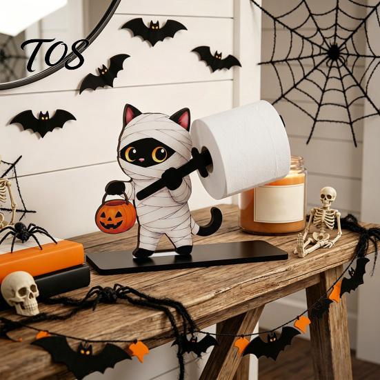 Halloween Kitchen Paper Towel Holder Wooden Napkin Holder, Ghost Pumpkin Tabletop Decor for Dining Room, Cute Theme Storage Spooky Organizer