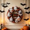 Window Hanging Ornament Halloween Boo Ghost Wreath, Spooky Door Decoration with Pumpkins Wreath And Spider Webs for Front Porch, Farmhouse Wall Decor