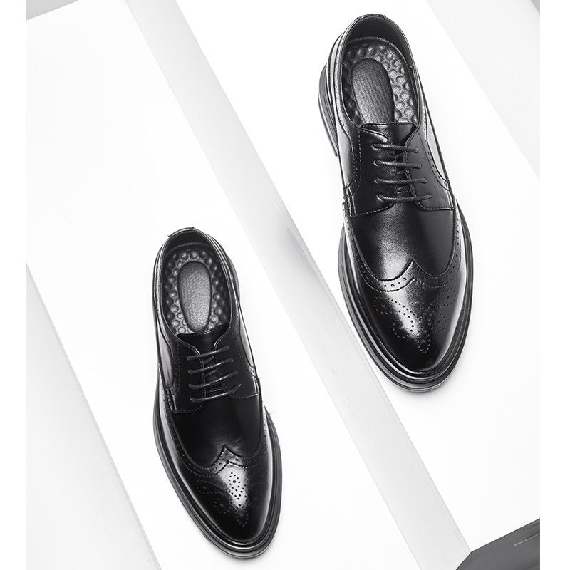 Men'S Pointed Leather Shoes British Style Trend Lace-Up Retro Casual Shoes Brock Engraved Men'S Shoes 3028-X