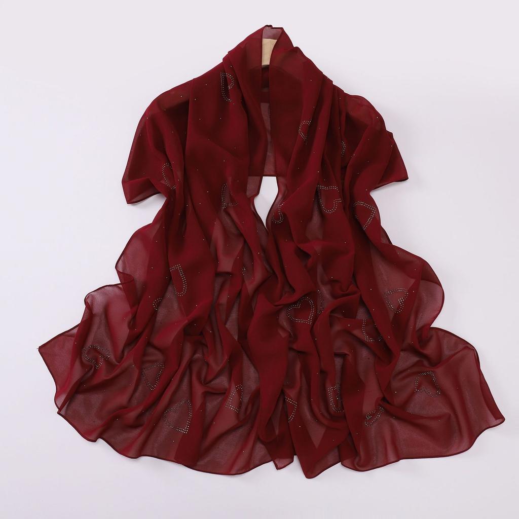 High Quality Chiffon Long Scarf With Heart Star Rhinestone Ethnic Headscarf