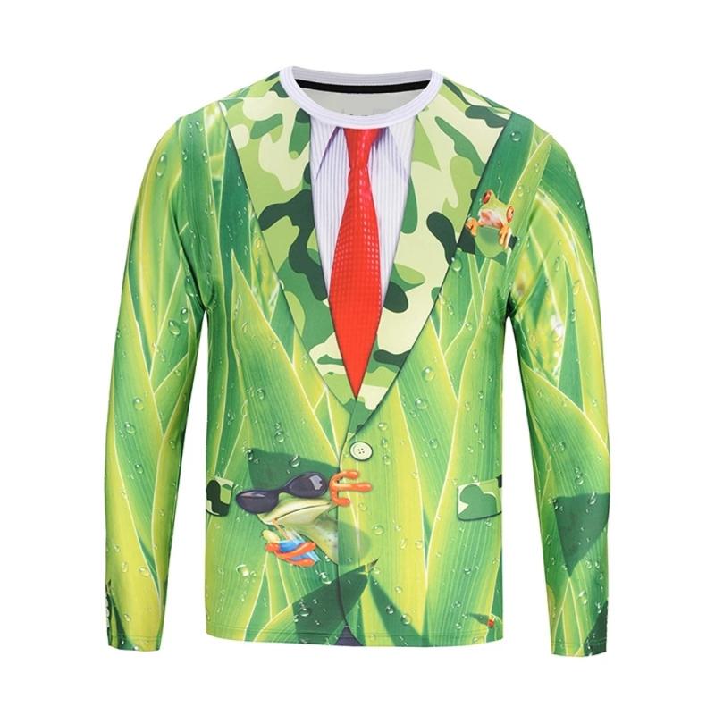 

Костюм для отпуска на весну и осень, мужская футболка с длинными рукавами и принтом банта, фрак с галстуком, круглый вырез, большой размер, удобный, длинный рукав 5XL