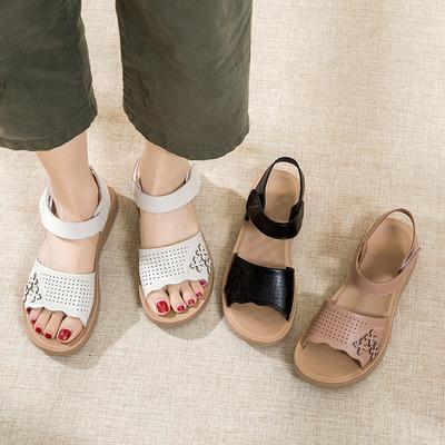 First Layer Cowhide Mother Sandals Soft Sole Leather Slippers Flat Bottom Middle-aged and Elderly Women's Shoes Large Size Middle-aged Comfortable