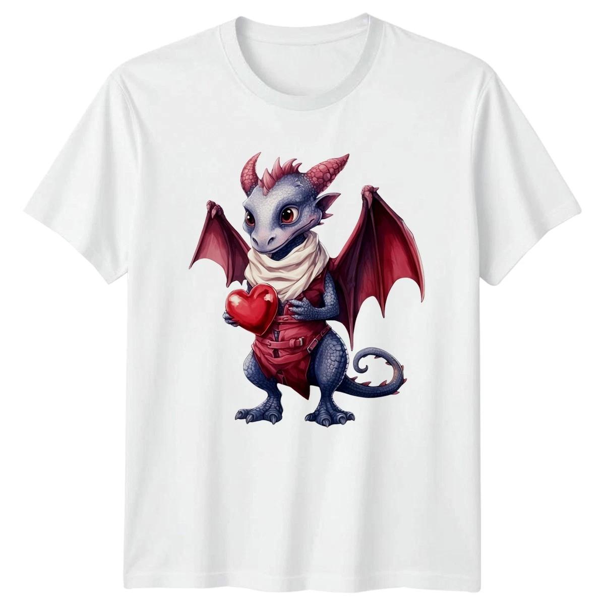 Cute Dragon Holding Heart Graphic Tee Unisex Top XXXL