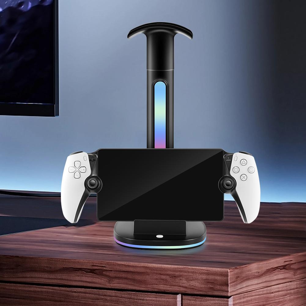 RGB Charging Dock Station with 2 USB 2.0 Ports Headphones Stand Console Charger Stand Base for PS5 Portal for PlayStation Portal