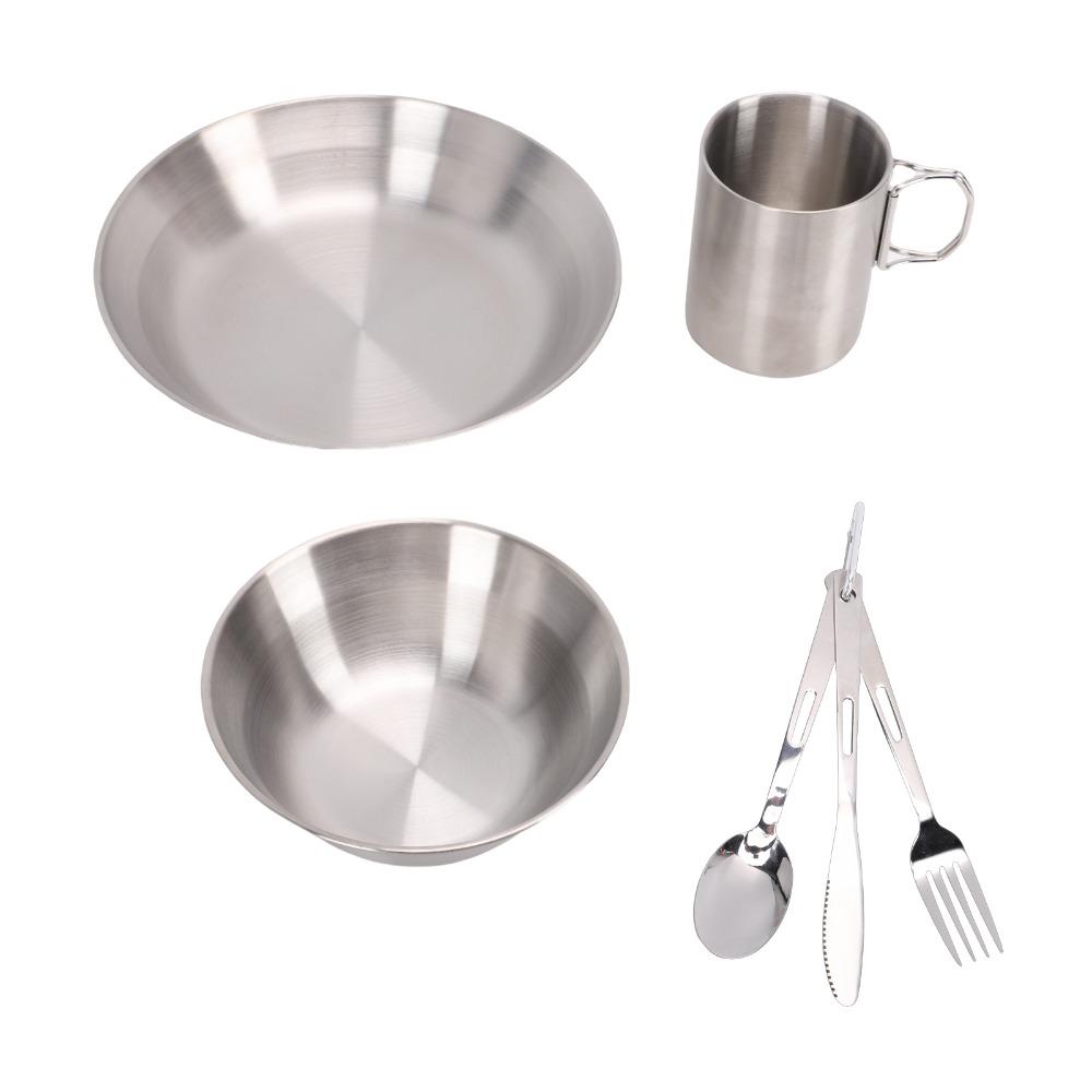 Double Layer Cup Utensils Set 304 Stainless Steel Cutlery Set Portable Tableware Set Hiking