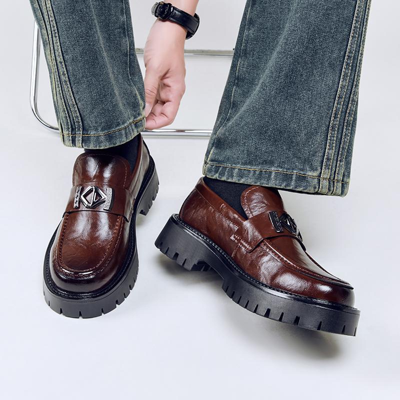 Neue Saison Dicker Boden Erhöhend Herren Freizeitschuhe Leder Slip-On Vier Jahreszeiten Plateau Mode 5CM Dicke Sohle Herrenschuhe