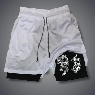 RS Brooklyn Shorts mit Buchstaben-Print, schnelltrocknende 2-in-1-Shorts für Herren, Shorts mit Gothic-Muster, lässige kurze Hose, Streetwear-Hose mit Drachenmotiv