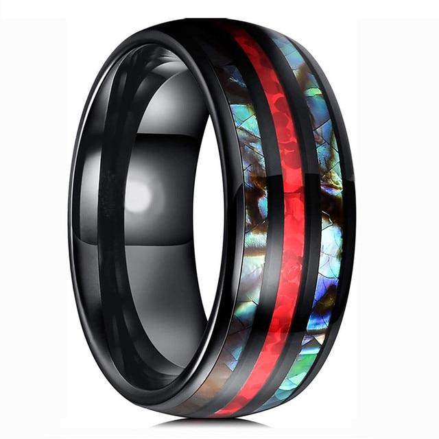 30 Styles Men Blue Grooved Black Stainless Steel Ring Koa Wood And Abalone Shell Inlay Arrow Red Meteorite Ring Men Wedding Band