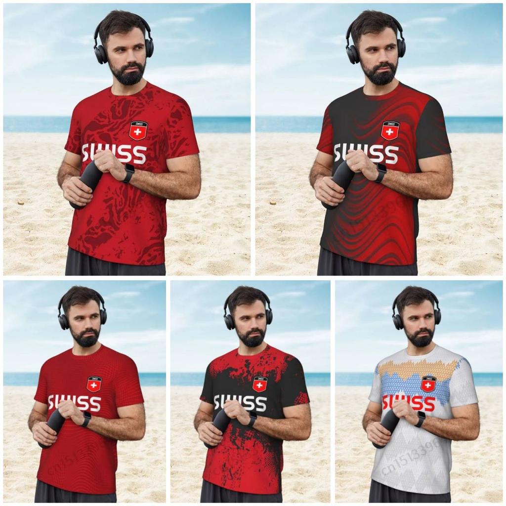 Switzerland Swiss SUISSE Soccer Football Tshirt Print 3D Flag National JERSEY CHEER Training Round Neck Unisex Men Women Sport Short Sleeve Uniform