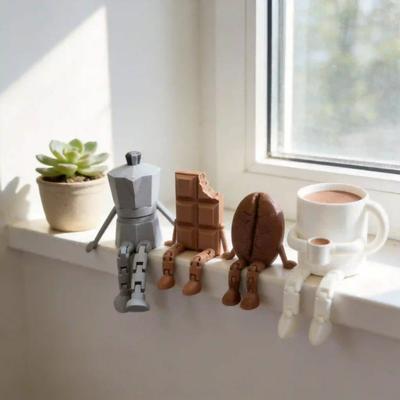 3D Printed Articulated Coffee Cup Figure Movable Joint Desk Statue Cute