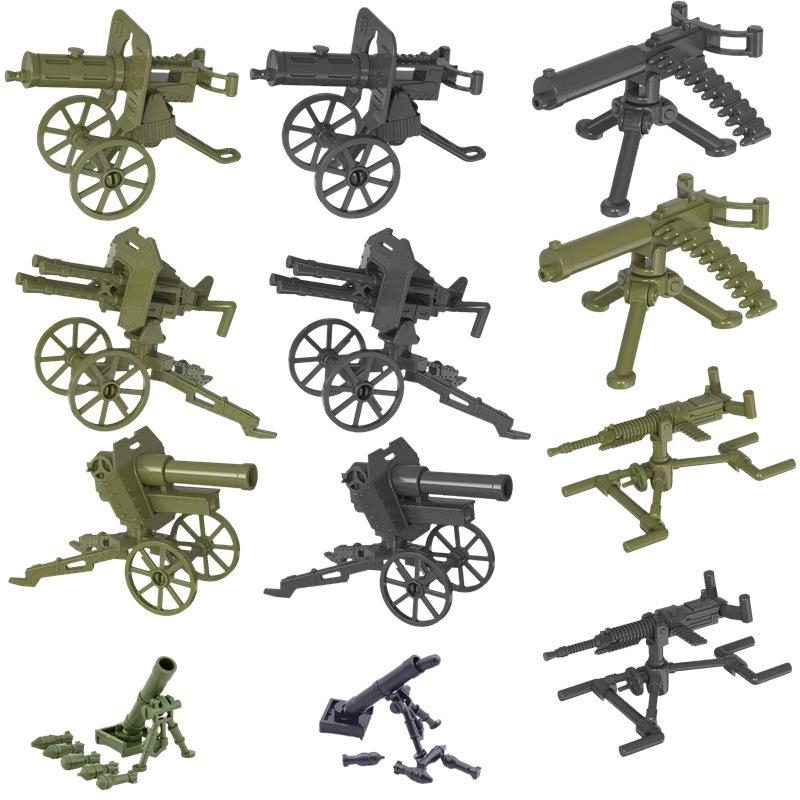 Assembled Building Block Minifigures Accessories Weapon Piece Mountain Cannon Maxine Quadruple Machine Gun Model Howitzer Military Toy