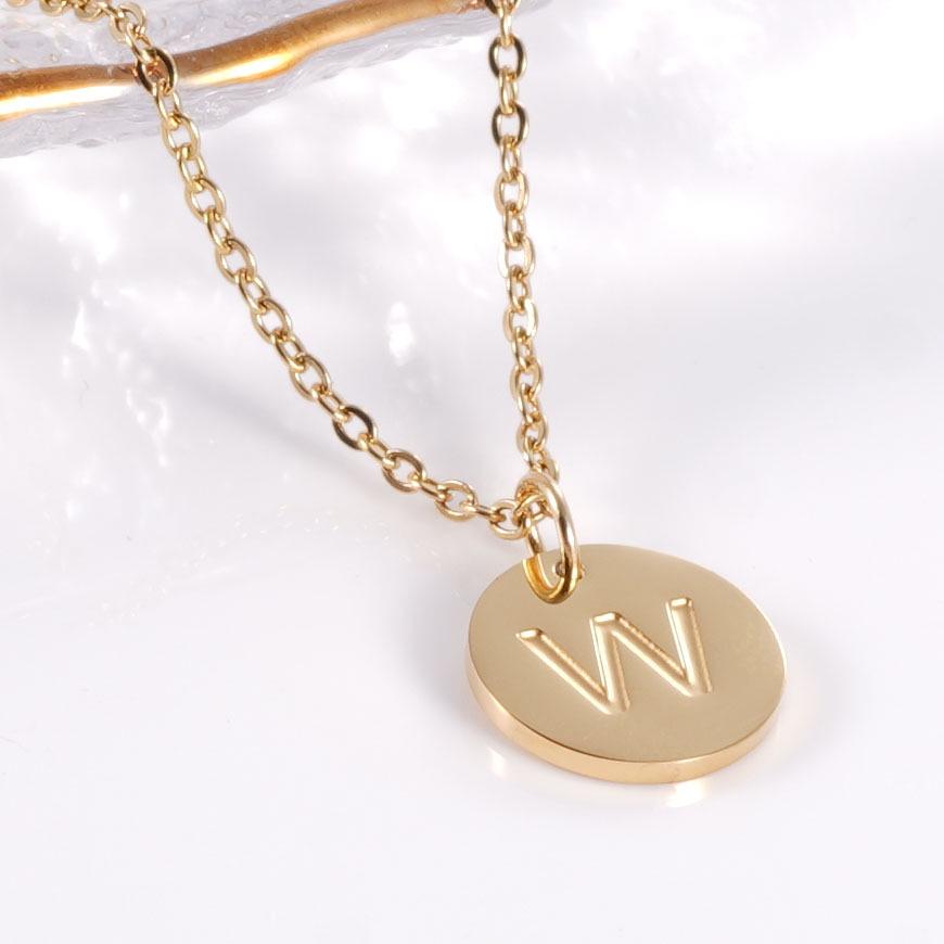 18K Gold Stainless Steel Minimalist Letter Necklace with 26 Round Pendant Options
