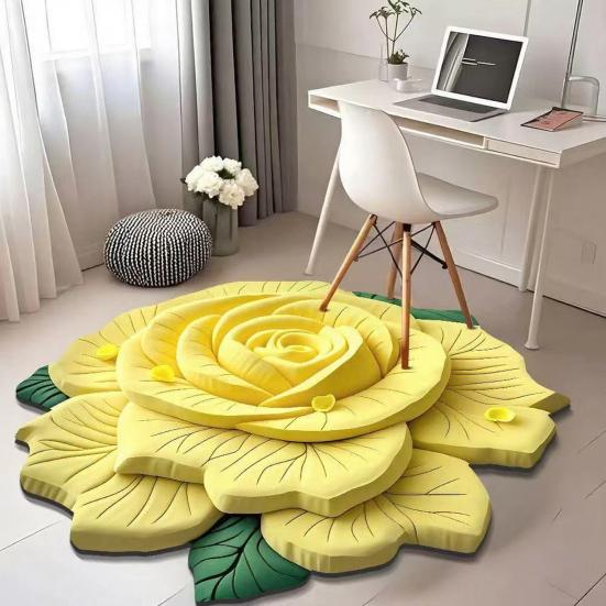 Yousheng Floor Mat 3D Flower Pattern Crystal Velvet Bathroom Mat Anti-Slip Dot Backing Large Absorbent Quick-Drying Bath Mat