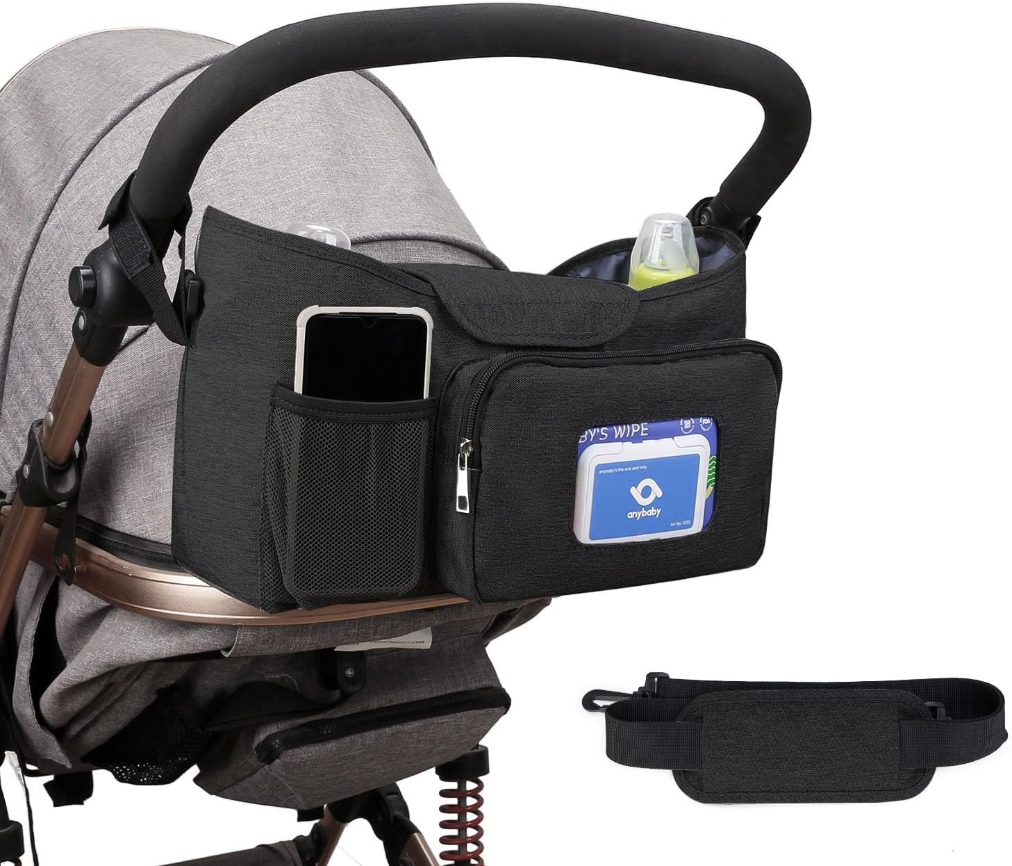 

Stroller Bag with Large Drink Simple Compatible with Wet Diaper Diaper Easy Perfect for Kids Multi-Storage, Capacity, Holder, Design, Wipes, чёрный