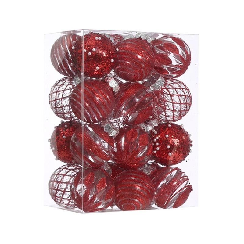 

24PCS Thin Christmas Decorations Colorful Impregnable EDIT Globes For Celebratory Tree Decorating червоний