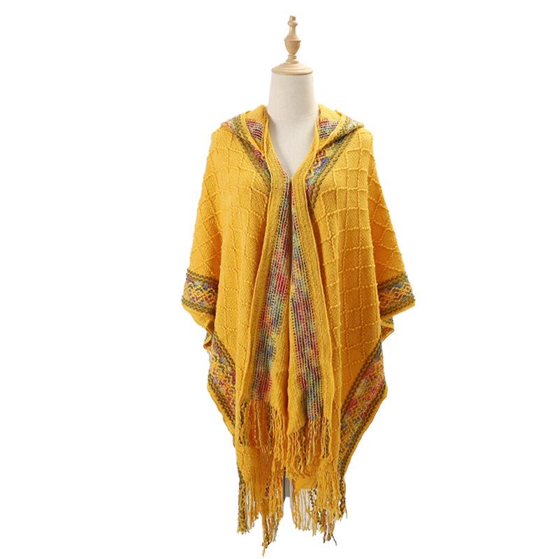 Casual Dark Pattern Hooded Shawl: Versatile, Comfortable, Breathable, Warm, Simple Fashion Scarf-Cape.