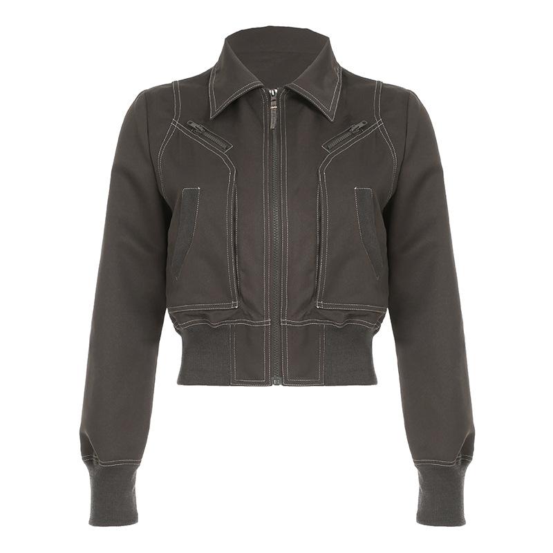 

Mori retro zipper lapel jacket jacket women s American casual new tooling top L армія зелений колір