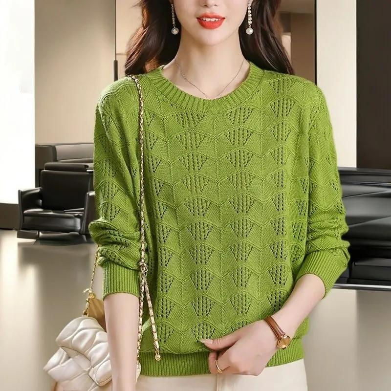 Übergröße Rundhalsbluse Hohl Westernstil Oberbekleidung Temperament Unterteil Dünne Stricksonnenschutzbluse