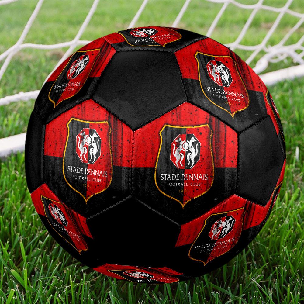 Stade Rennais FC Size 5 Soccer Ball, Machine-Stitched PVC, Durable & High Bounce, All Ages Fit, fan merchandise, matches & outdoor use.