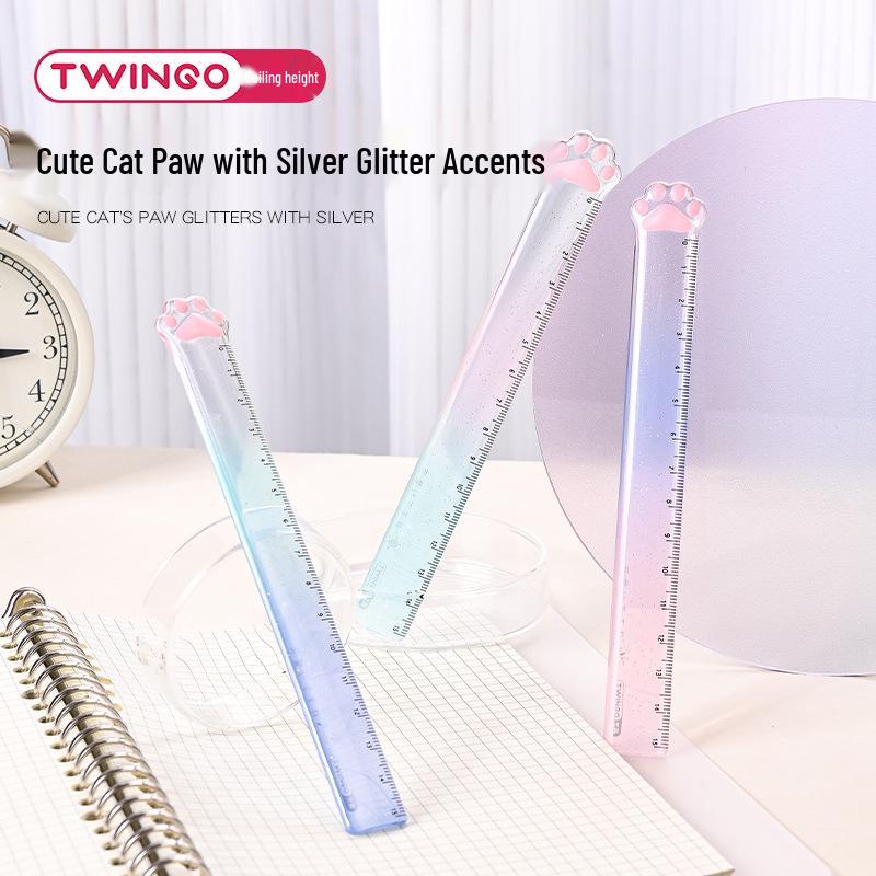 Twingo Cat Paw 15cm Gradient Ruler - Creative Transparent Stationery