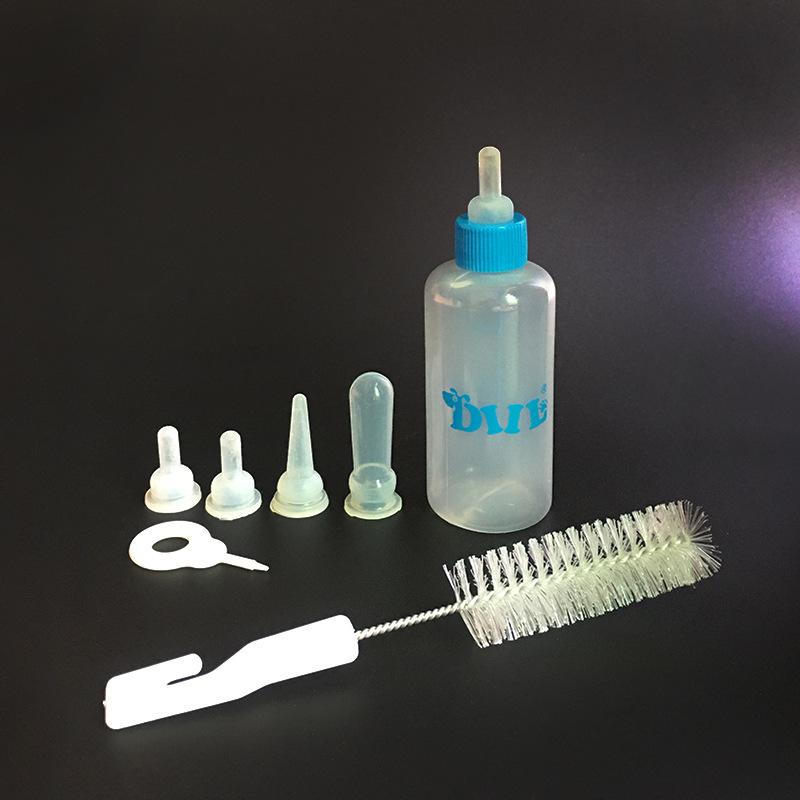 

2026 New 60ML Mini Pet Nursing Bottle Set with 5 Silicone Nipples for Kittens Puppies Rats Small Animal Feeding